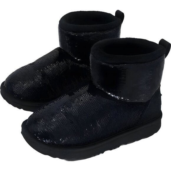 UGG Girls Classic Mini Mirror Ball Black Boot - 2 Little Kid - Picture 2 of 6